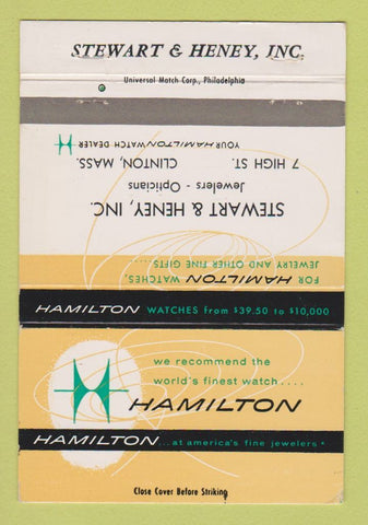 Matchbook Cover - Hamilton Watches Stewart Heney Jewelry Clinton MA 40 Strike