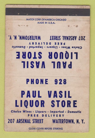 Matchbook Cover - Paul Vais Liquor Store Watertown NY WORN STAINED 40 Strike