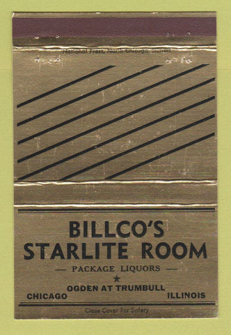 Matchbook Cover - Billco's Starlite Room Liquor Chicago IL 40 Strike