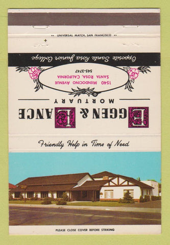 Matchbook Cover - Eggen & Lance Mortuary Santa Rosa CA 40 Strike