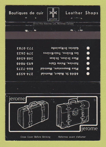 Matchbook Cover - Jerome Luggage Montreal QC St Jean St Hyacinthe 40 Strike