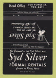 Matchbook Cover - Syd Silver Formal Clothes Rentals Toronto ON 40 Strike