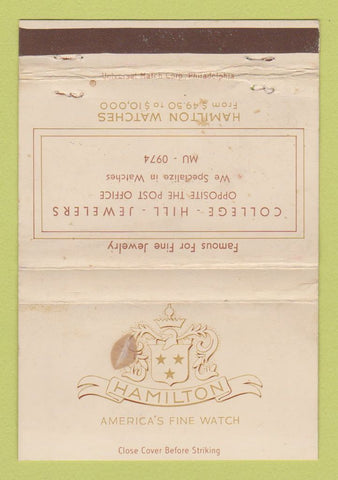 Matchbook Cover - Hamilton Watches College Hill Jewelry WEAR 40 Strike