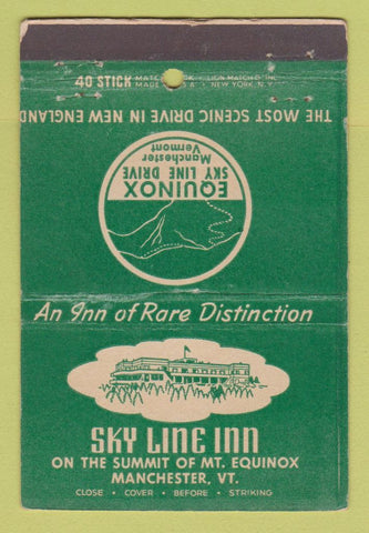 Matchbook Cover - Sky Line Inn Manchester VT WORN 40 Stick