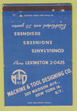 Matchbook Cover - Machine & Tool Designing New York City 40 Strike