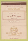 Matchbook Cover - Hamilton Watches Ashland Camera Jewelry WORN 40 Strike