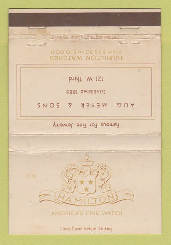 Matchbook Cover - Hamilton Watches Aug Meyer Sons Jewelry WEAR 40 Strike