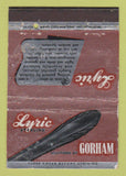 Matchbook Cover - Lyric Sterling Gorham Silverware 40 Strike