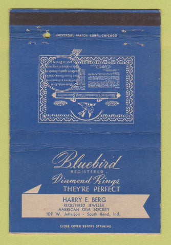 Matchbook Cover - Bluebird Diamond Rings Berg Jewelry South Bend IN 40 Strike