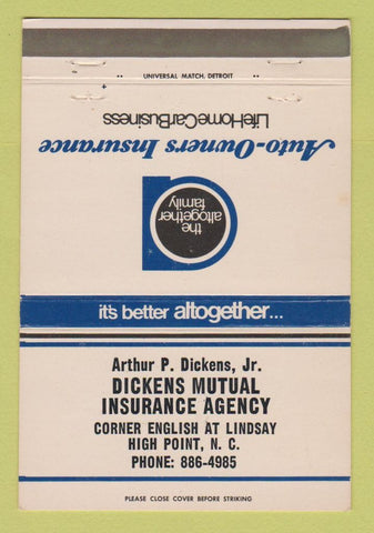Matchbook Cover - Dickens Mutual Insurance High Point NC 40 Strike