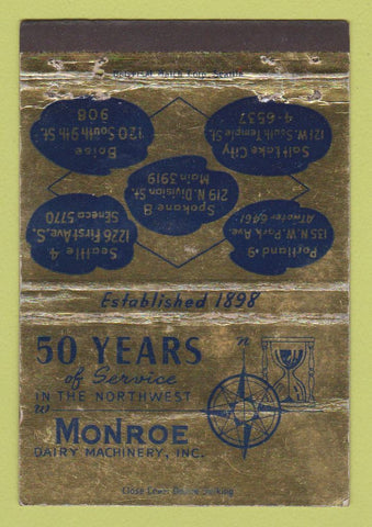 Matchbook Cover - Monroe Dairy Machinery Seattle Spokane Boise WEAR 40 Strike