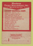 Matchbook Cover - Monroe Dairy Machinery Seattle Spokane Boise WEAR 40 Strike