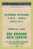 Matchbook Cover - Ora Goddard Auto Service Escondido CA WEAR 40 Strike