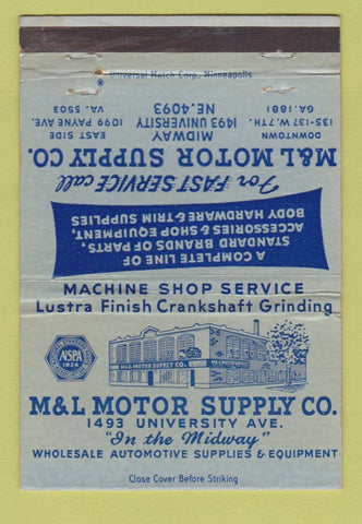 Matchbook Cover - M&L Motor Supply  40 Strike