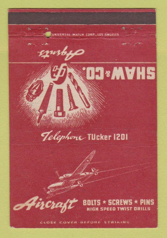 Matchbook Cover - Aircraft Bolts Screws Pins Shaw Los Angeles CA 40 Strike