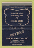 Matchbook Cover - Snyder Diamond Jewelry Montgomery AL WEAR 40 Strike