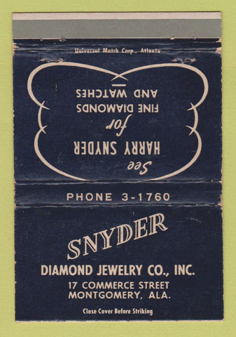 Matchbook Cover - Snyder Diamond Jewelry Montgomery AL WEAR 40 Strike