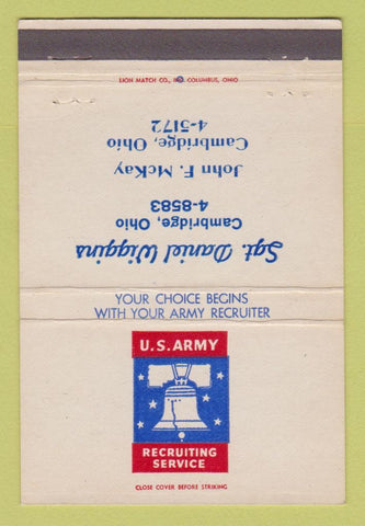 Matchbook Cover - US Army Recruiting Cambridge OH 40 Strike
