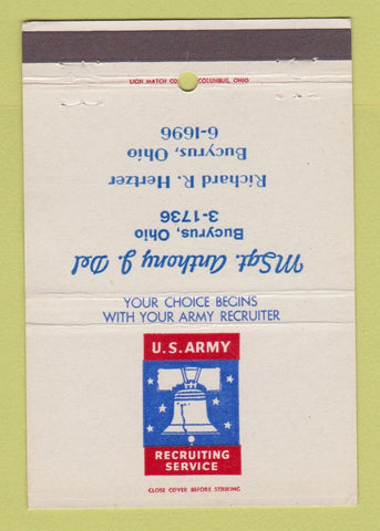 Matchbook Cover - US Army Recruiting Bucyrus OH 40 Strike