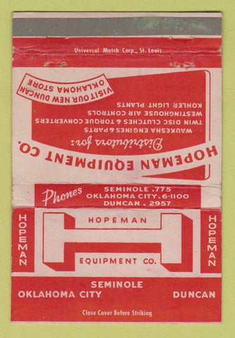 Matchbook Cover - Hopeman Equipment Seminole Duncan Oklahoma City WEAR 40 Strike
