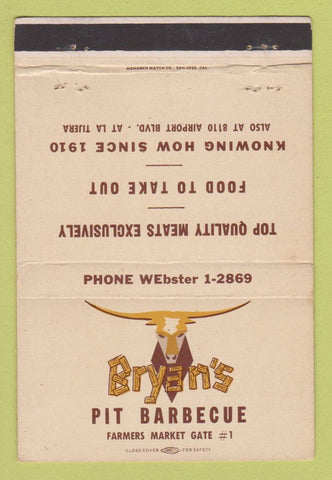 Matchbook Cover - Bryan's Pit BBQ Los Angeles? CA 40 Strike