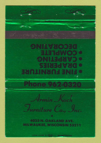 Matchbook Cover - Armin Koch Furniture Milwaukee WI GREEN 40 Strike