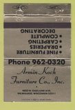 Matchbook Cover - Armin Koch Furniture Milwaukee WI GOLD WEAR 40 Strike