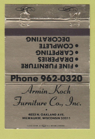 Matchbook Cover - Armin Koch Furniture Milwaukee WI GOLD WEAR 40 Strike