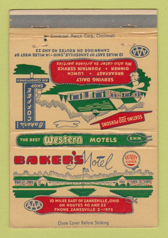 Matchbook Cover - Baker's Motel Zanesville OH WEAR 40 Strike