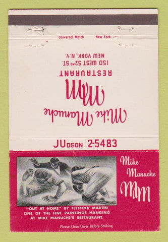 Matchbook Cover - Mike Manuche Restaurant New York City Baseball 40 Strike