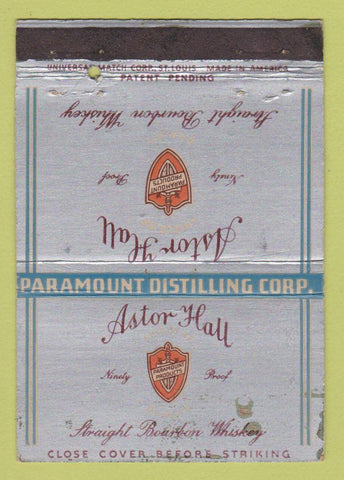 Matchbook Cover - Astor Hall Whiskey Denver Colorado WORN 40 Strike