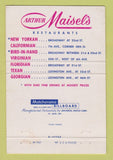 Matchbook Cover - Arthur Maisel's Restaurants New York City 40 Strike