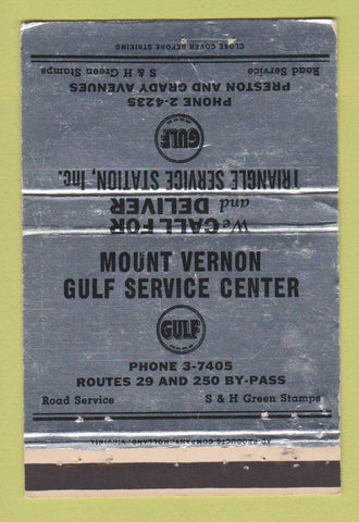 Matchbook Cover Gulf oil gas Triangle Service Charlottesville VA WEAR 40 Strike