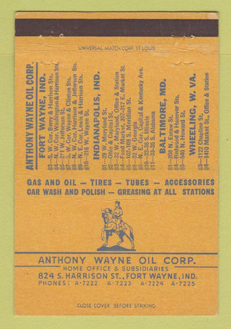Matchbook Cover - Anthony Wayne oil gas Fort Wayne IN 40 Strike