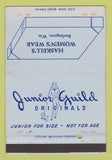 Matchbook Cover - Junior Guild Women's Clothes Burlington WI WEAR 40 Strike