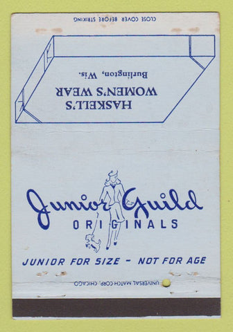 Matchbook Cover - Junior Guild Women's Clothes Burlington WI WEAR 40 Strike