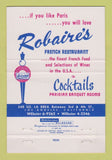 Matchbook Cover - Robaire's French Restaurant Los Angeles CA 40 Strike