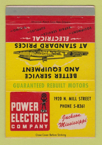 Matchbook Cover - Power Electric Company Jackson MS 40 Strike