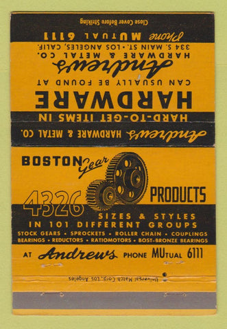 Matchbook Cover - Andrews Hardware Metal Los Angeles CA 40 Strike