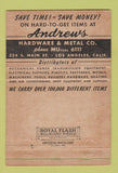 Matchbook Cover - Andrews Hardware Metal Los Angeles CA 40 Strike