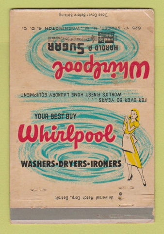 Matchbook Cover - Whirlpool Appliances Washington DC Harold Sugar 40 Strike