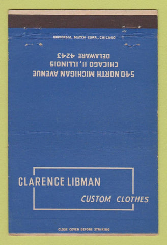 Matchbook Cover - Clarence Libman Custom Clothes Chicago IL 40 Strike