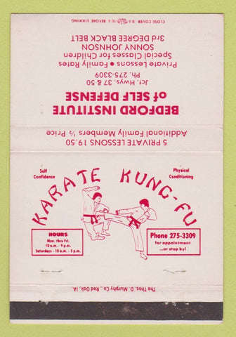 Matchbook Cover - Bedford Institute Self Defense Karate 40 Strike
