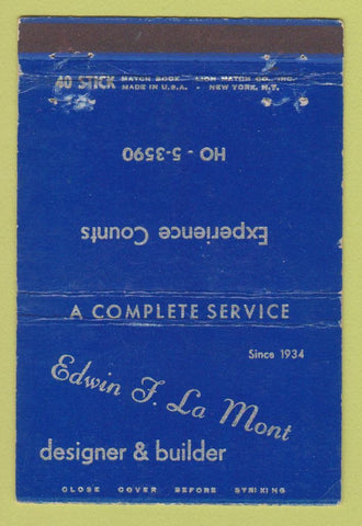Matchbook Cover - Edwin La Mont Builder WEAR 40 Stick