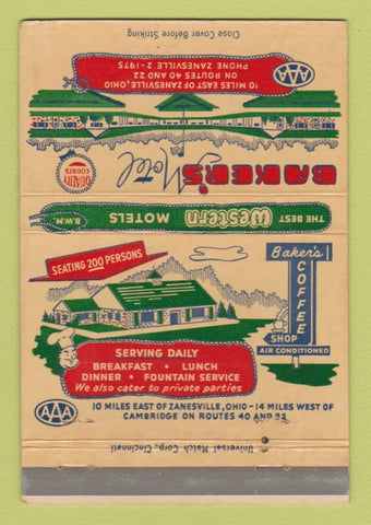 Matchbook Cover - Baker's Motel Zanesville OH  40 Strike