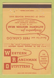 Matchbook Cover - Western Ranchman Outfitters Cheyenne WY WEAR 40 Strike