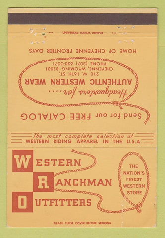 Matchbook Cover - Western Ranchman Outfitters Cheyenne WY WEAR 40 Strike