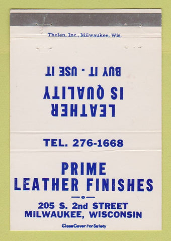 Matchbook Cover - Prime Leather Finishes Milwaukee WI 40 Strike