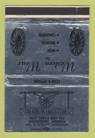 Matchbook Cover - Dean Kingston's Wickenburg AZ Western Clothes 40 Strike