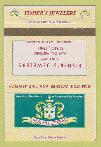Matchbook Cover - Hamilton Watches Fisher's Marion VA Bristol TN 40 Strike